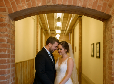 A couple at their wedding at The Mill at Yellow River.